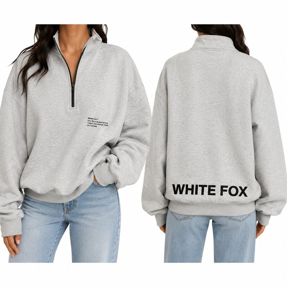 White Fox 1/4 Zip Sweater Womens S/M Oversized Athleisure Sweatshirt Pullover